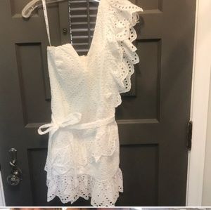 Bardot one shoulder eyelet dress